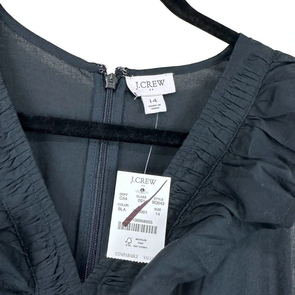NWT J. Crew V-Neck Smocked Ruffle Tiered Midi Dress Black Sz 14